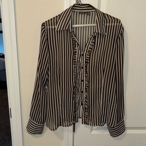 Brown and white sheer blouse size M